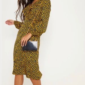 Mustard leopard wrap midi dress